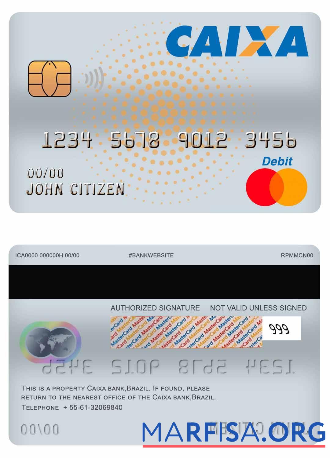 Downloadable Brazil Caixa bank master debit card real example